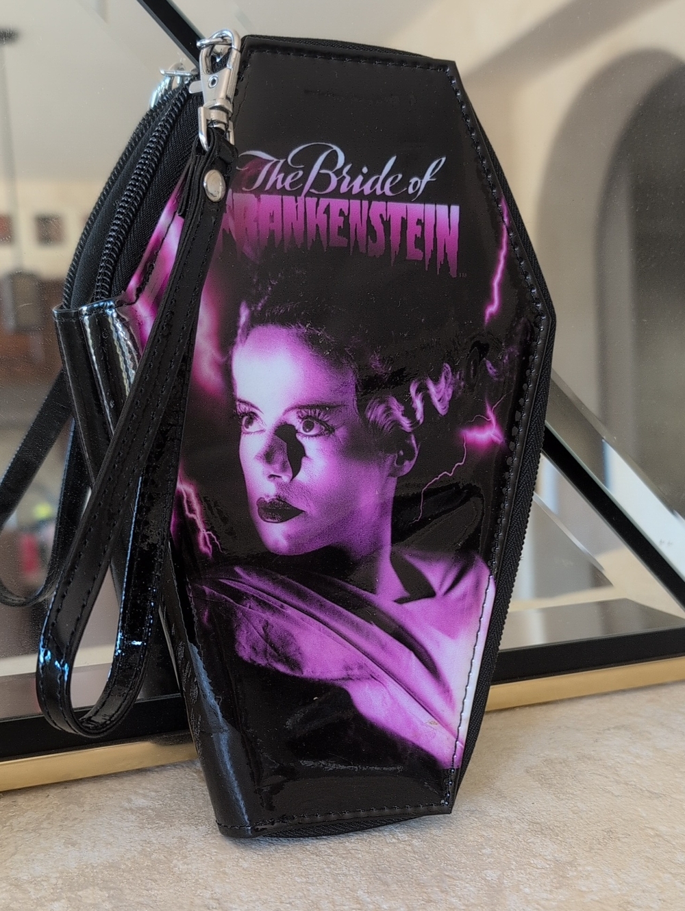 Rock Rebel Bride of Frankenstein Coffin Wristlet Bag - Black & Purple